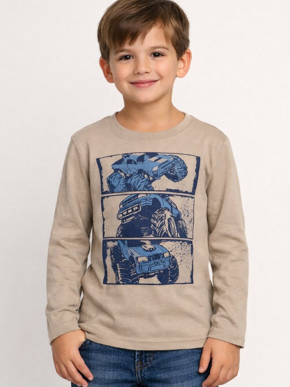 OshKosh Originals Kids Beige Monster Truck Long Sleeve Tee Size 6